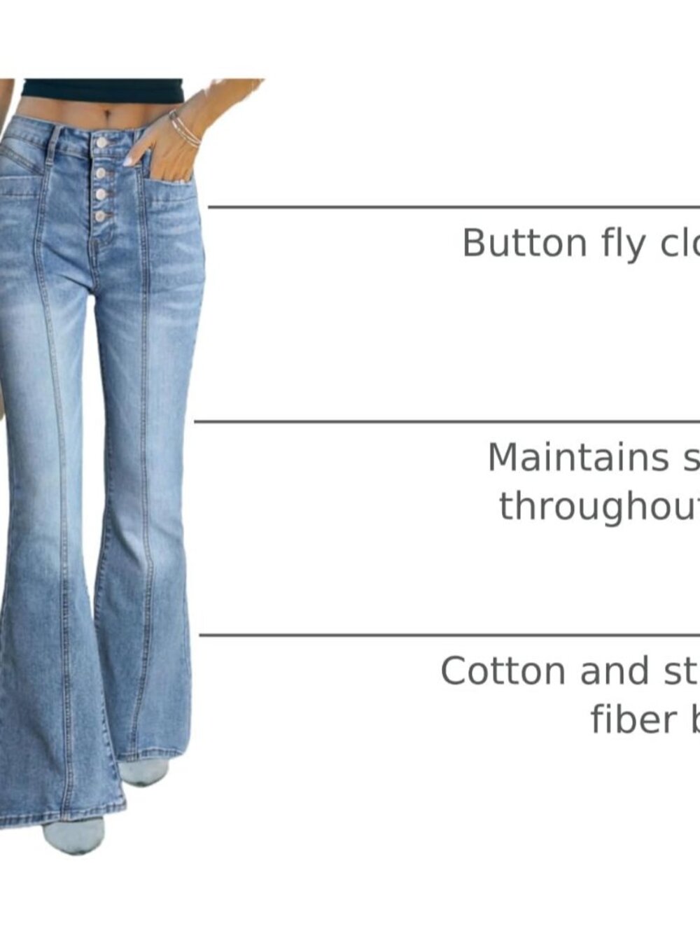 Women's High Waisted Jeans Wide Leg Button Fly Bell Bottoms Flared Zimbaplatinum - Picture 4 of 8
